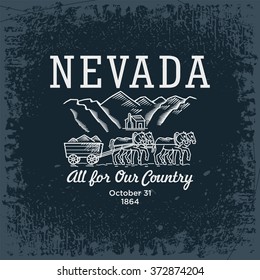 Nevada vertical stylized emblem state of America, black, vintage vector illustration