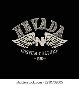 Nevada vintage graphic design, with illutration wing on alphabet, for t-shirt prints, vector illustration