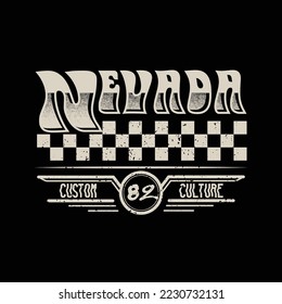 Nevada vintage graphic design, with text custom culture, and checker illustration, for t-shirt prints, vector illustration