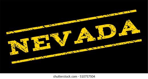 Nevada watermark stamp. Text caption between parallel lines with grunge design style. Rubber seal stamp with scratched texture. Vector yellow color ink imprint on a blue background.