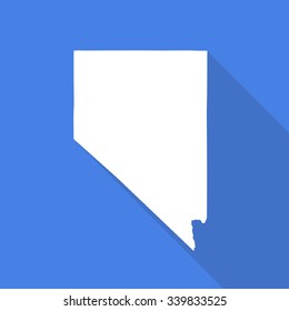 Nevada white map,border flat simple style with long shadow on blue background