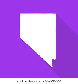 Nevada white map,border flat simple style with long shadow on purple background