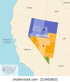 Nevada's congressional districts (2013-2023) vector map with neighbouring states and terrotories
