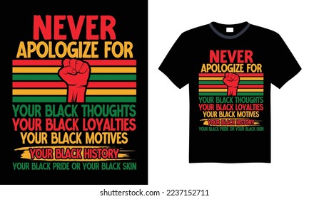 Never Apologize For Your Black Thoughts Your Black Loyalties - Black History Month T-shirt Design. Hand drawn lettering phrase isolated on Black background, eps, svg Files for Cutting svg