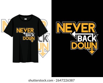 nunca recue o design de t-shirt de tipografia motivacional. moderno, elegante colorido vetor impressão com ilustração abstrata. perfeito para vestuário, cartazes, citações inspiradoras, e casual moda tees.