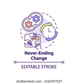 Never ending change concept icon. Digital transformation disadvantage abstract idea thin line illustration. Isolated outline drawing. Editable stroke. Arial, Myriad Pro-Bold fonts used