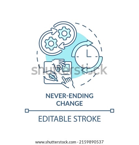 Never ending change turquoise concept icon. Digital transformation disadvantage abstract idea thin line illustration. Isolated outline drawing. Editable stroke. Arial, Myriad Pro-Bold fonts used
