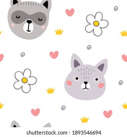 Never ending funny pattern for kids. Little princess background. Vector illustration for children fashion