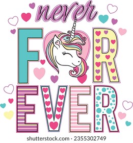 never and for ever graphic tees unicorn design for girl