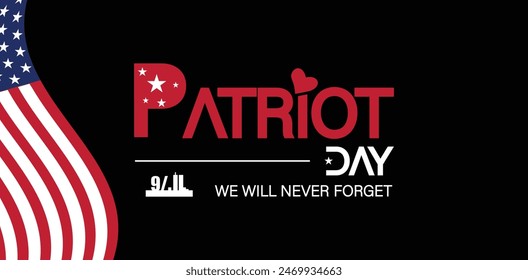 Vergiss nie den Patriot Day mit Flaggentext-Design zu feiern
