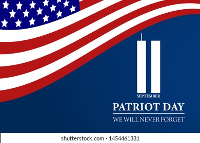 Never Forget September 11, 2001 USA. Patriot Day USA poster, banner.