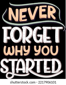 Never forget why you started. Inspirational Quotes. typography design