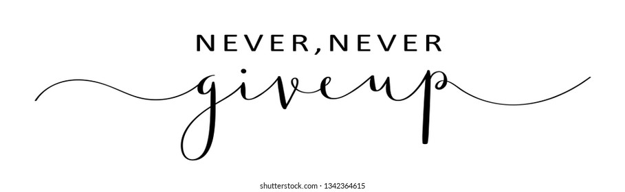 NEVER, NEVER GIVE UP brush calligraphy banner