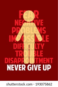 Never give up card for encourage vector. text,word
