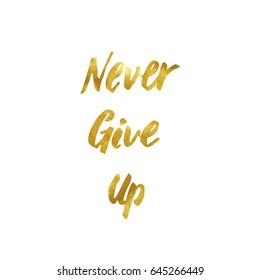 never give up gold hand drawn lettering vector illustration