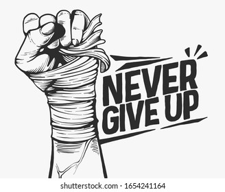 Never give up motivation poster concept black and white illustration