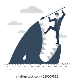 Never give up, person fighting difficulties and problems, crisis control, business trouble vector illustration