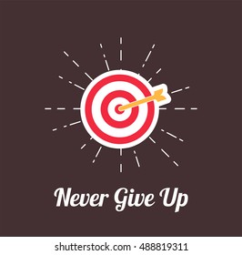 never give up. Point aim, Target. Sniper aim icon. Dartboard arrow and icons. Business achievement and success concept. Straight to aim symbol.