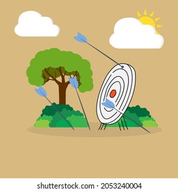 never hit the target, all the arrows did not reach the target, the target is not hit, vector illustration