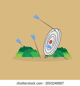 never hit the target, all the arrows did not reach the target, the target is not hit, vector illustration