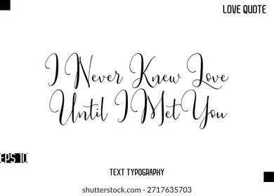 I Never Knew Love Until I Met You  -Romantic Love Quotes Stylish Cursive Typography Text Lettering Design 