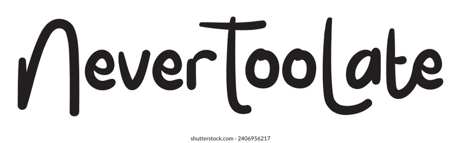 never too late text on white background.