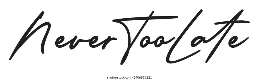 never too late text on white background.