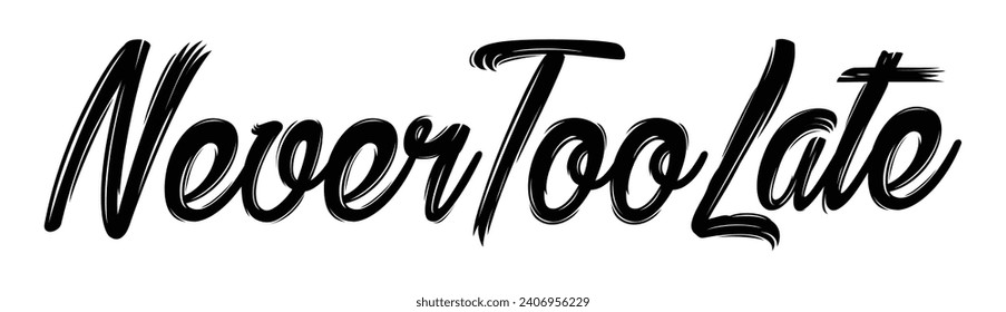 never too late text on white background.