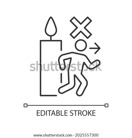 Never leave burning candle linear manual label icon. Dont walk away. Thin line customizable illustration. Contour symbol. Vector isolated outline drawing for product use instructions. Editable stroke
