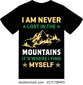 Nunca estoy perdido en las montañas
es donde me encuentro diseño de camisetas

