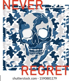 never regret skull camouflage slogan vector design