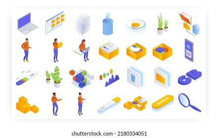 Never run out of storage, vector isometric icon set. Get free 10gb data.