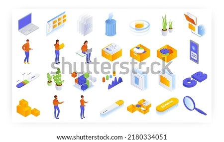 Never run out of storage, vector isometric icon set. Get free 10gb data.