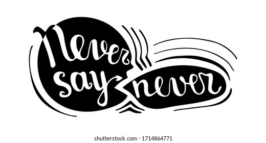 Never say never motivation phrase. Sticker set for social media post. Vector text hand drawn calligraphy illustration design. 