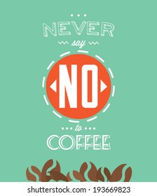 Never say no to coffee quote / Typographical background