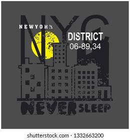 NEVER SLEEP/NEWYORK typography design,vector illustration