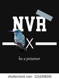 Never Slogan with Hummingbird vector for t shirt printing and pattern, Graphic tee and printed tee