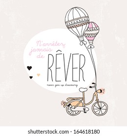 Never stop dreaming adorable pastel quotation fashion print in french typography design in vector