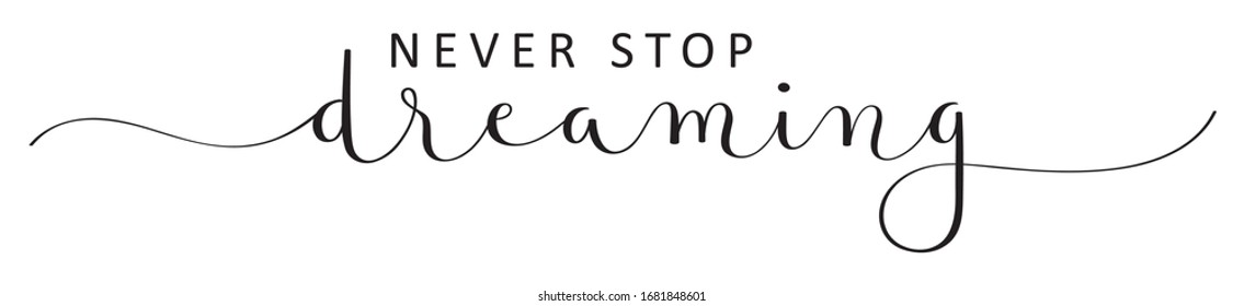 NEVER STOP DREAMING black vector brush calligraphy banner with swashes