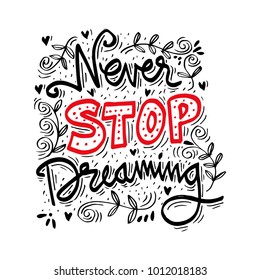 Never stop dreaming hand lettering