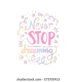 Never stop dreaming Inspirational  text motivational poster 