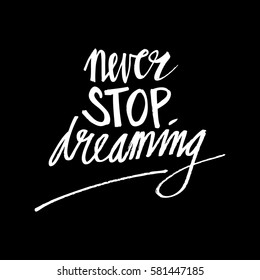 Never stop dreaming Inspirational  text motivational poster. 