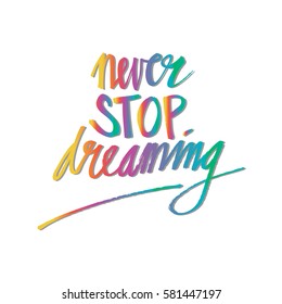 Never stop dreaming Inspirational  text motivational poster. 