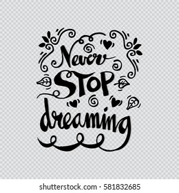 Never stop dreaming Inspirational text motivational poster