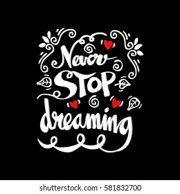 Never stop dreaming Inspirational text motivational poster