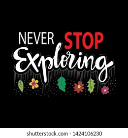 Never stop exploring. Motivational quote