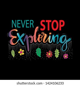 Never stop exploring. Motivational quote