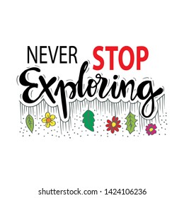 Never stop exploring. Motivational quote