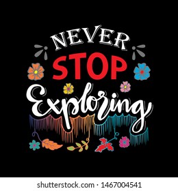 Never stop exploring. Motivational quote