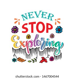 Never stop exploring. Motivational quote